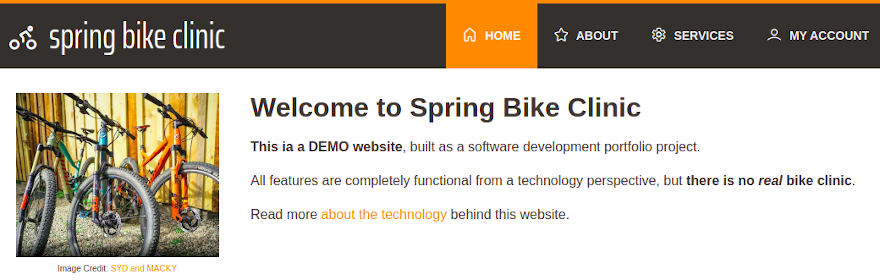 Spring Bike Clinic Website Screenshot